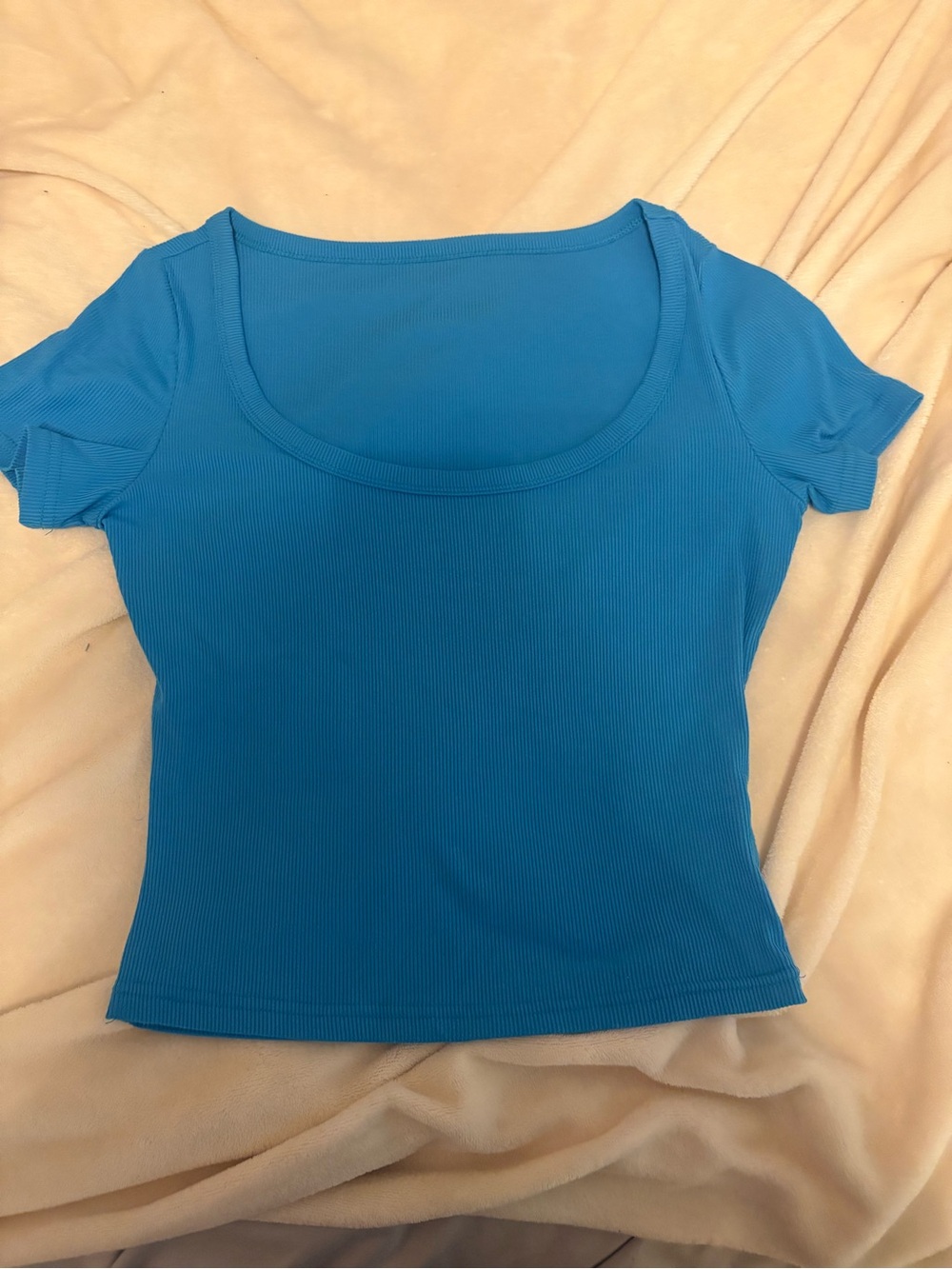 SHEIN Bright Blue Ribbed Scoop Neck Crop Top
